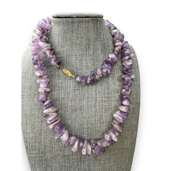 Vintage Amethyst Chip Chunky Heavy Necklace 29” - Picture 3 of 6